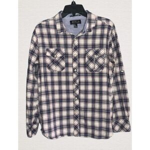 21Men Red White Blue Plaid Western Snap Down Casual Long Sleeve Shirt M